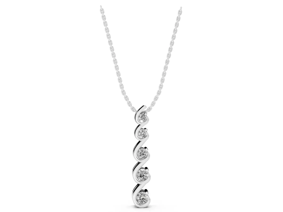 Round Diamond S-Curve Prong Pendant Silver