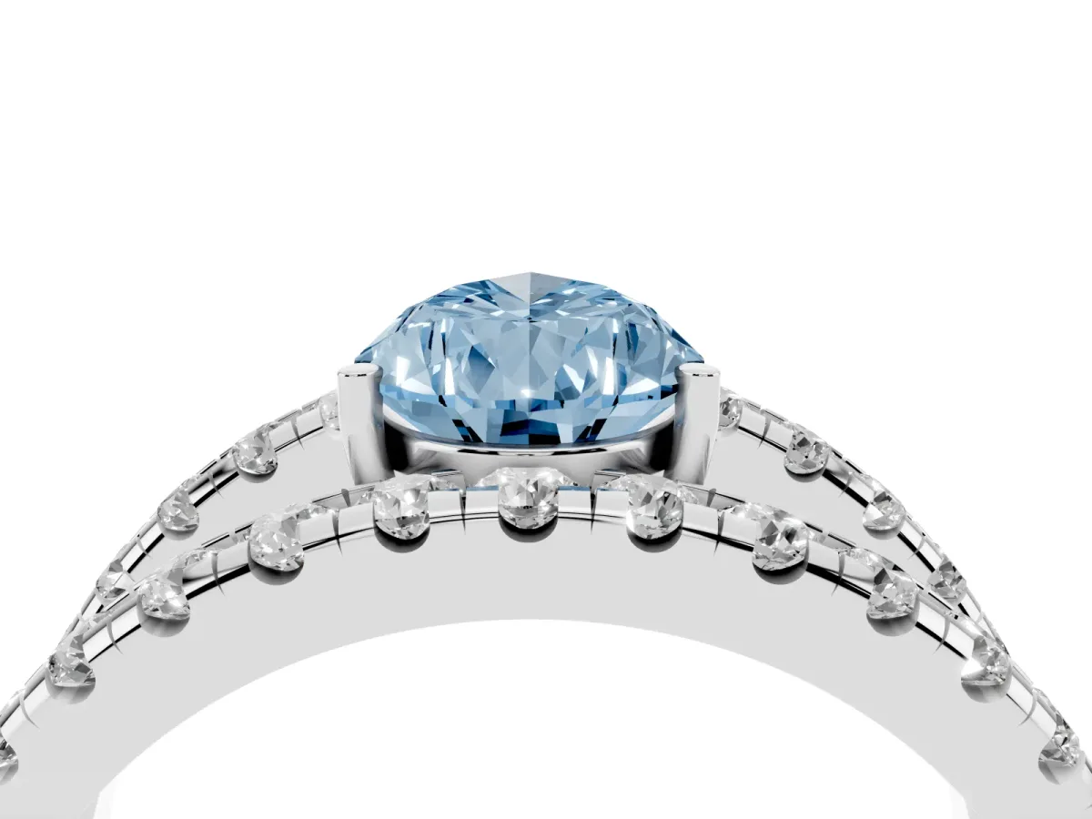 Fancy Blue Pear Cut Solitaire Split Shank Pave Diamond Ring Platinum