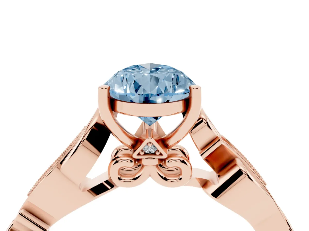 Fancy Blue Pear Cut Solitaire Vine Band with Milgrain Prong Setting Rose gold