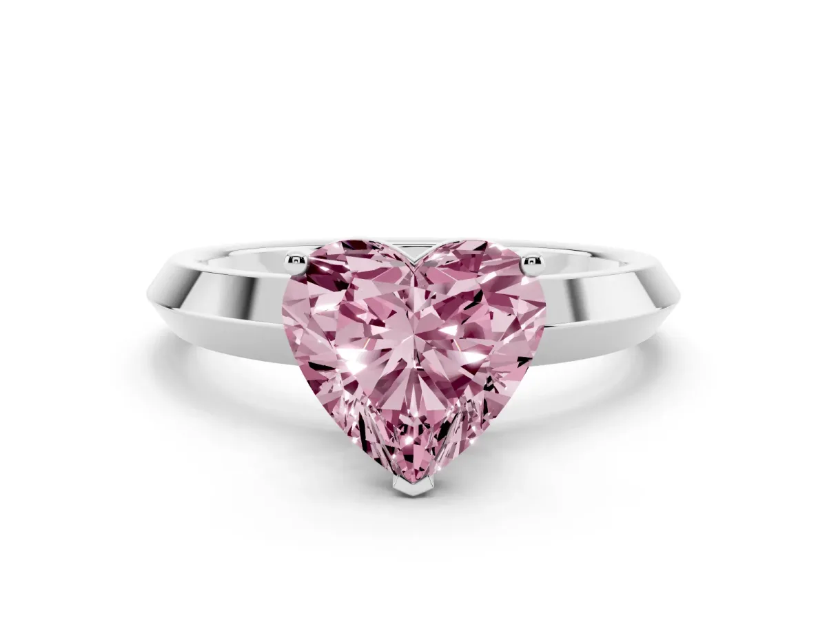 Fancy Pink Heart Cut Cut Solitaire Engagement Ring with Flat Band and Four-Prong Setting Platinum
