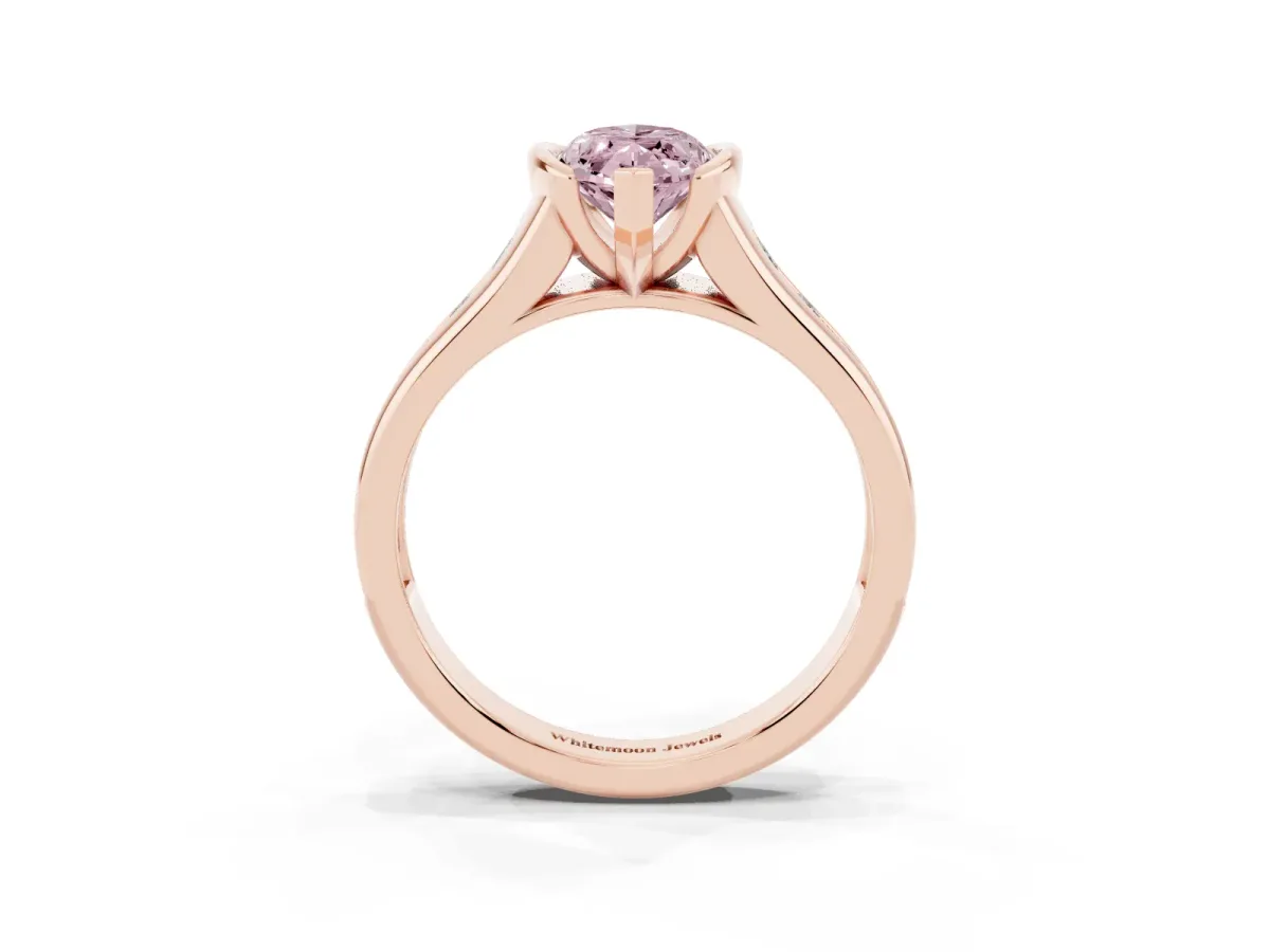 Fancy Pink Marquise Cut Solitaire Bezel-Set Diamond Ring with Channel-Set Band Rose gold