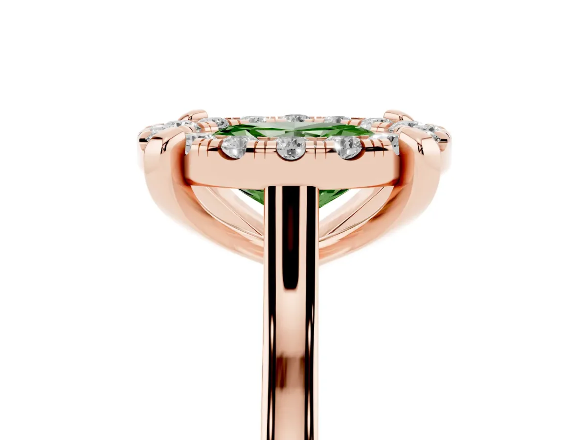 Fancy Green Oval Cut Diamond Cluster Halo Solitaire with Four-Prong Setting Rose gold