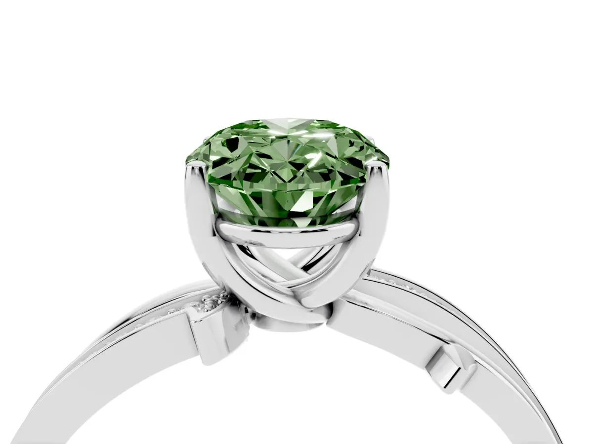Fancy Green Oval Cut Solitaire Twist Band with Pavé Accents and Four-Prong Setting Platinum