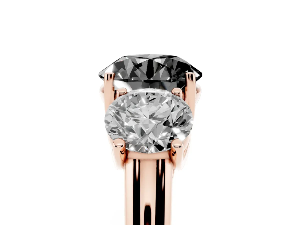 Fancy Black Three-Stone Round Cut Diamond Engagement Ring with Prong Setting Rose gold