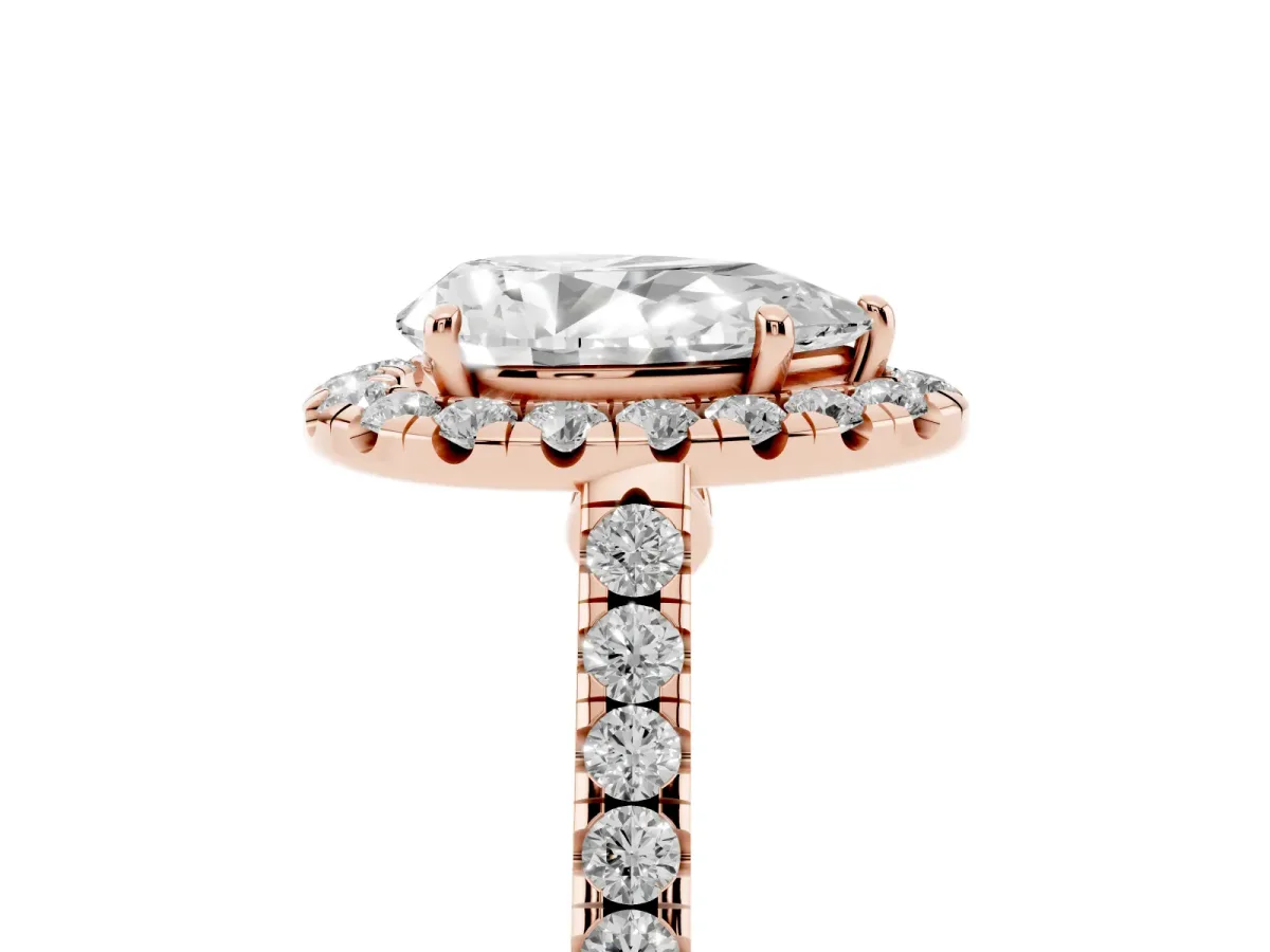 Pear Cut Halo Pave Diamond Engagement Ring with Four-Prong Setting Rose gold