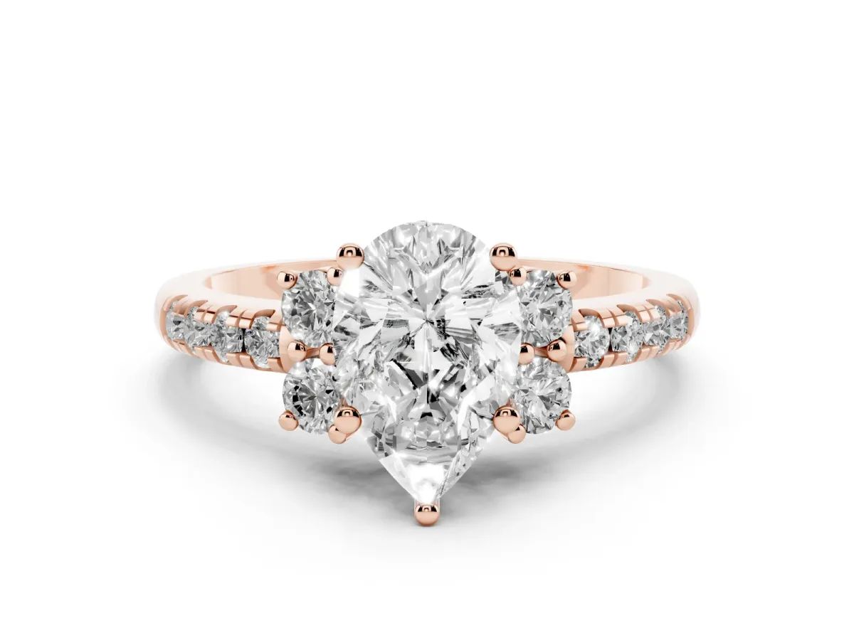 Pear Cut Diamond Three-Stone Pave Band with Four-Prong Setting Rose gold