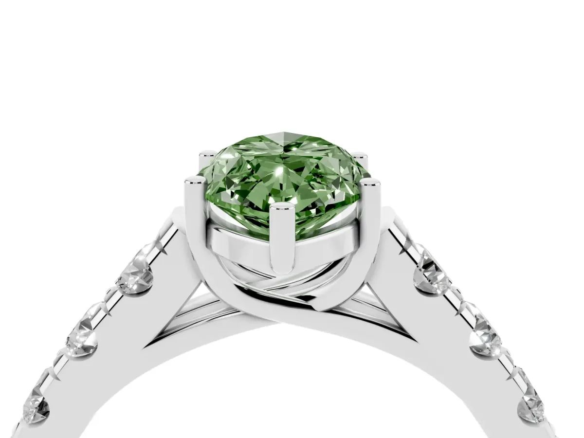 Fancy Green Marquise Cut Cut Diamond Solitaire Ring with Micro Pave Band and Prong Setting Silver