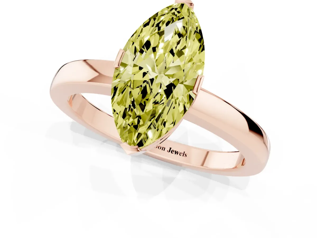 Fancy Yellow Marquise Cut Cut Solitaire Ring with Four-Prong Setting and Classic Band Rose gold
