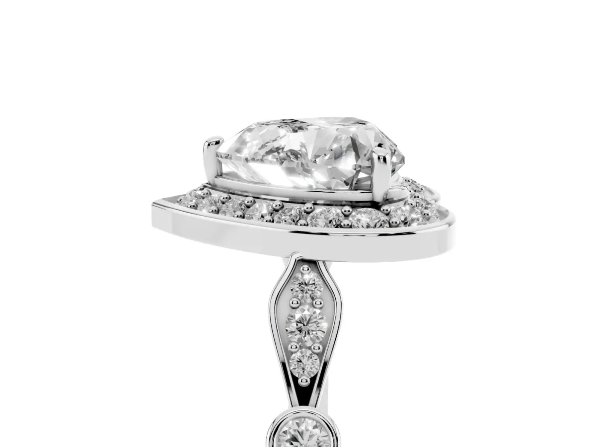 Heart Cut Halo Diamond Engagement Ring with Twisted Band and Four-Prong Setting White gold
