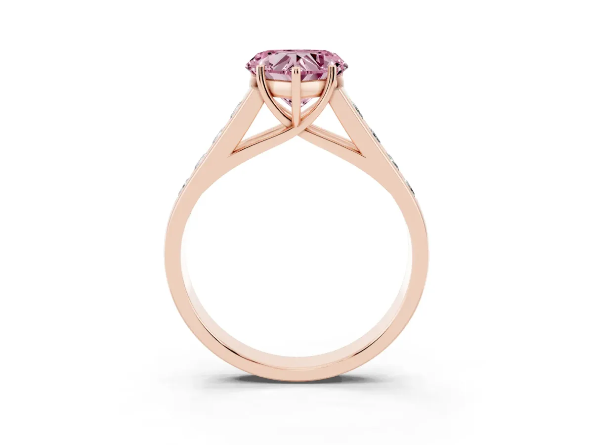 Fancy Pink Heart Cut Solitaire Channel-Set Diamond Engagement Ring with Four-Prong Setting Rose gold