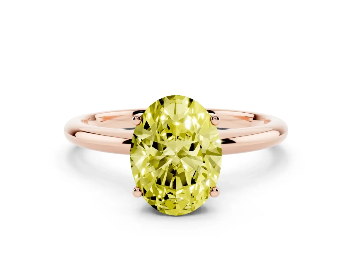 Fancy Yellow Oval Cut Cut Solitaire Engagement Ring with Four-Prong Setting and Classic Band Rose gold