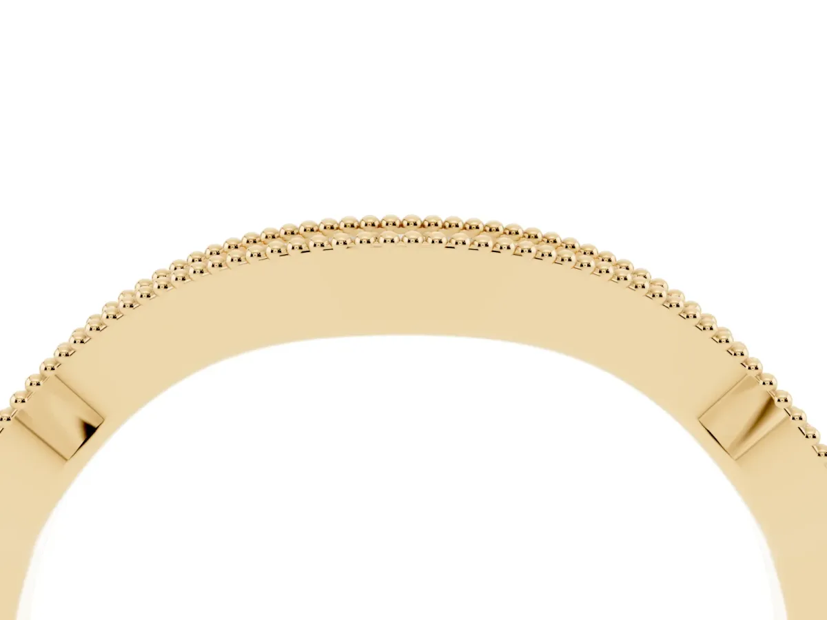 Pavé Round Diamond Curved Milgrain Band Yellow gold