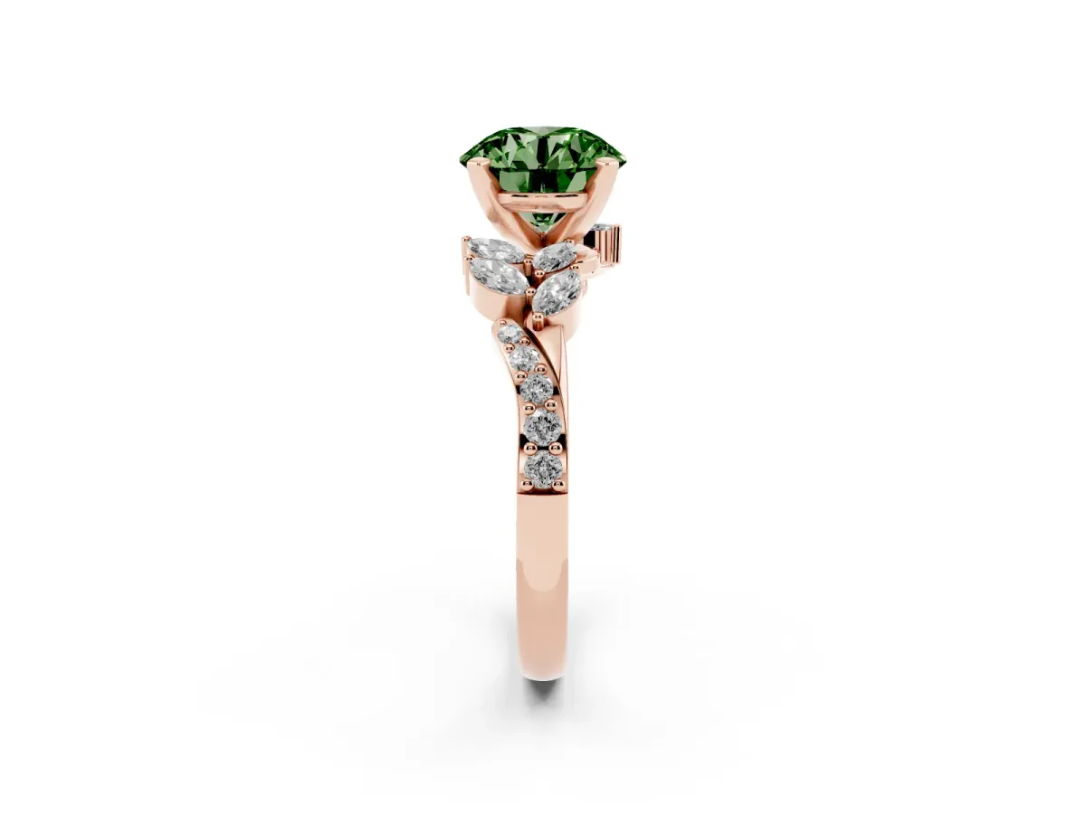 Fancy Green Round Cut Solitaire Marquise Twist Band with Six-Prong Setting Rose gold