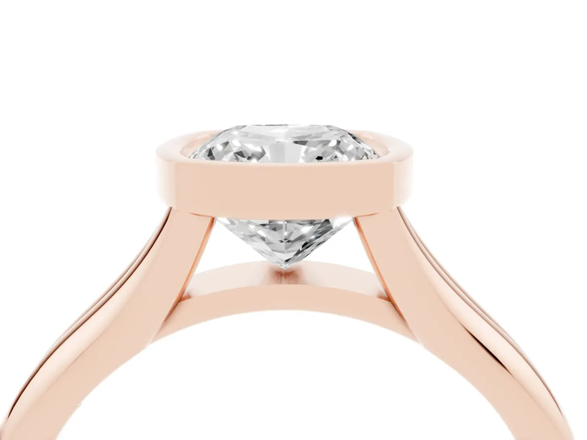 Bezel Set Cushion Cut Solitaire Diamond Ring with Smooth Band Rose gold