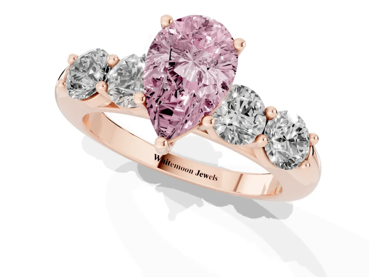 Fancy Pink Pear Cut Cut Five-Stone Prong Set Diamond Ring with Classic Band Rose gold
