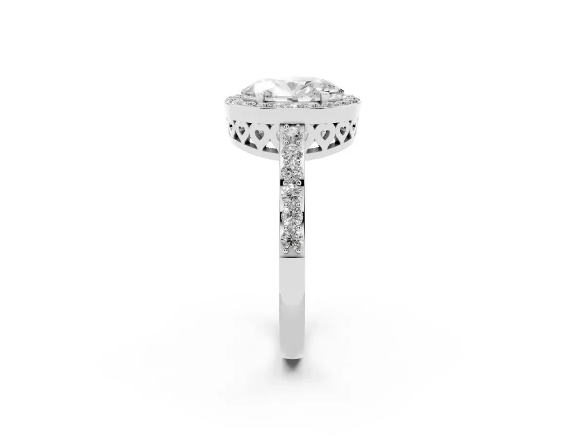 Oval Cut Halo Diamond Pavé Band Ring with Prong Setting Silver