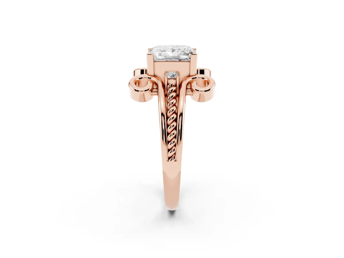 Princess Cut Solitaire Twisted Band Scroll Prong Ring Rose gold