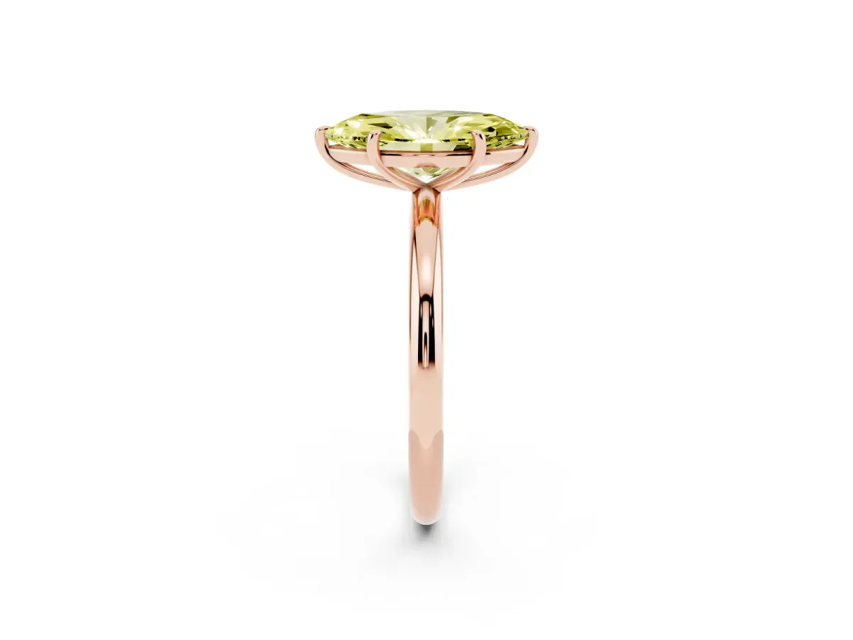 Fancy Yellow Oval Cut Solitaire Diamond Ring with Four-Prong Setting on a Plain Band Rose gold