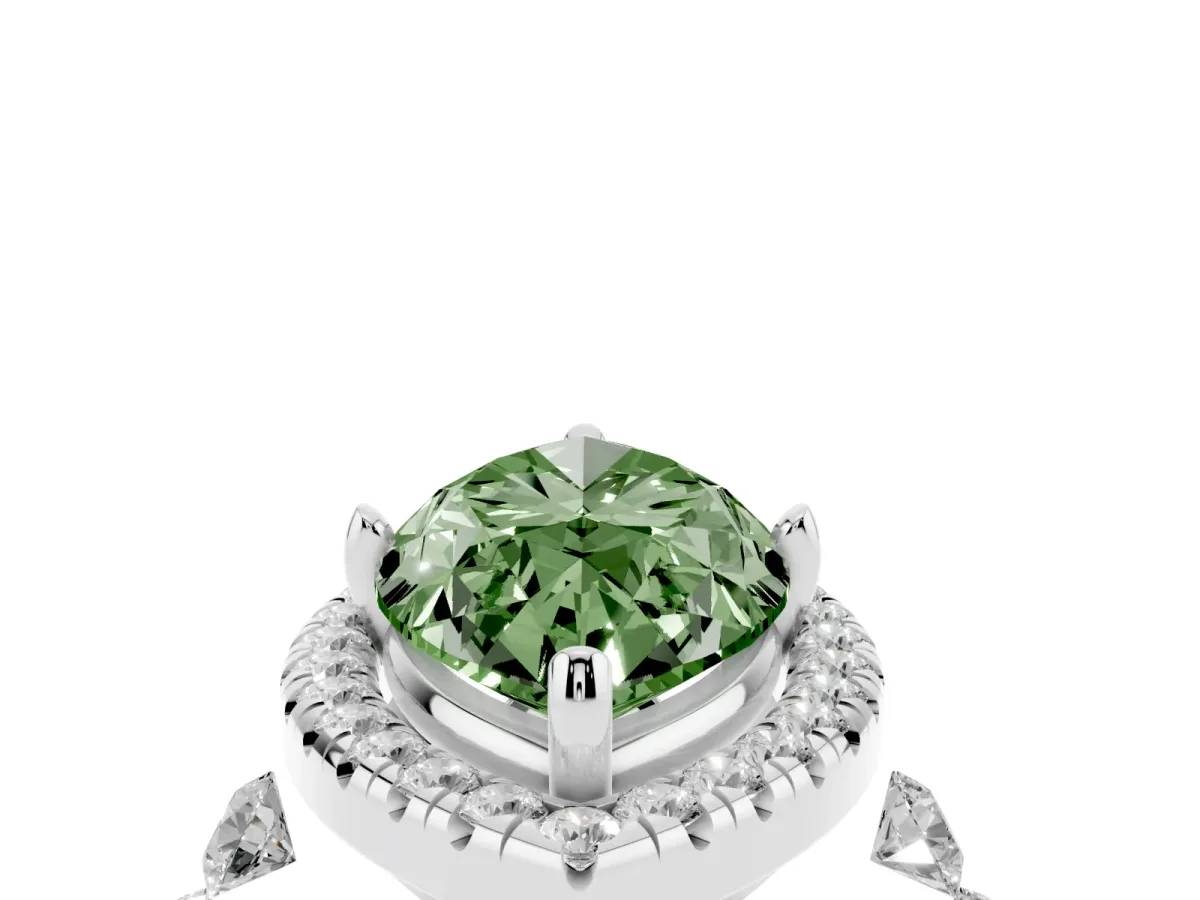 Fancy Green Marquise Cut Halo Pavé Diamond Engagement Ring with Four-Prong Setting Silver