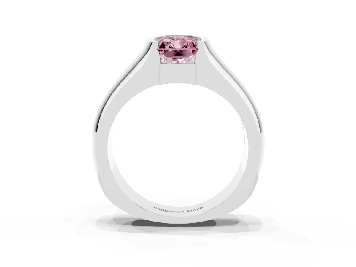 Fancy Pink Radiant Cut Solitaire Bezel Set Diamond Ring with Wide Band Silver