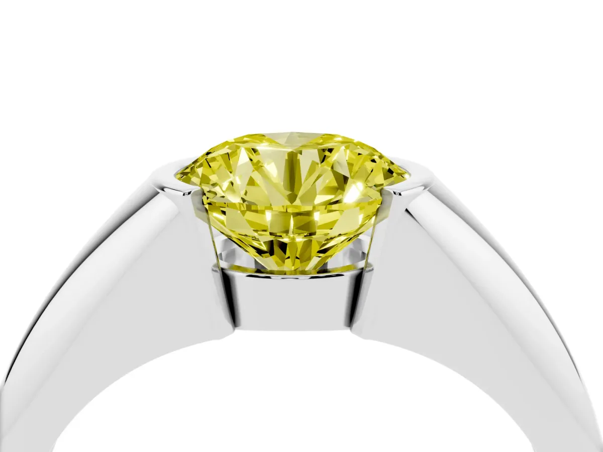 Fancy Yellow Round Cut Solitaire Tension Set Diamond Ring Silver