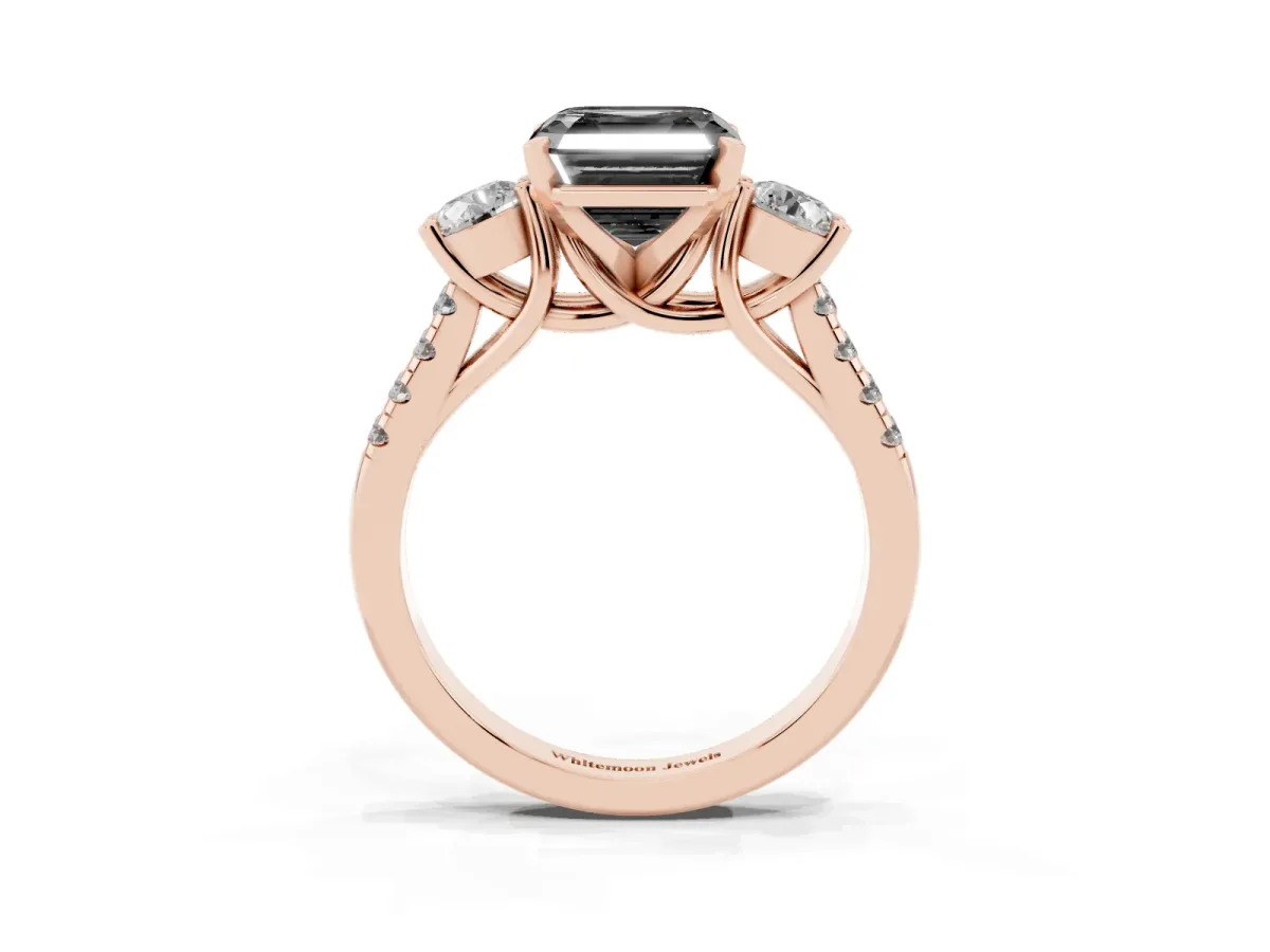 Fancy Black Three-Stone Asscher Cut Diamond Pavé Band with Four-Prong Setting Rose gold