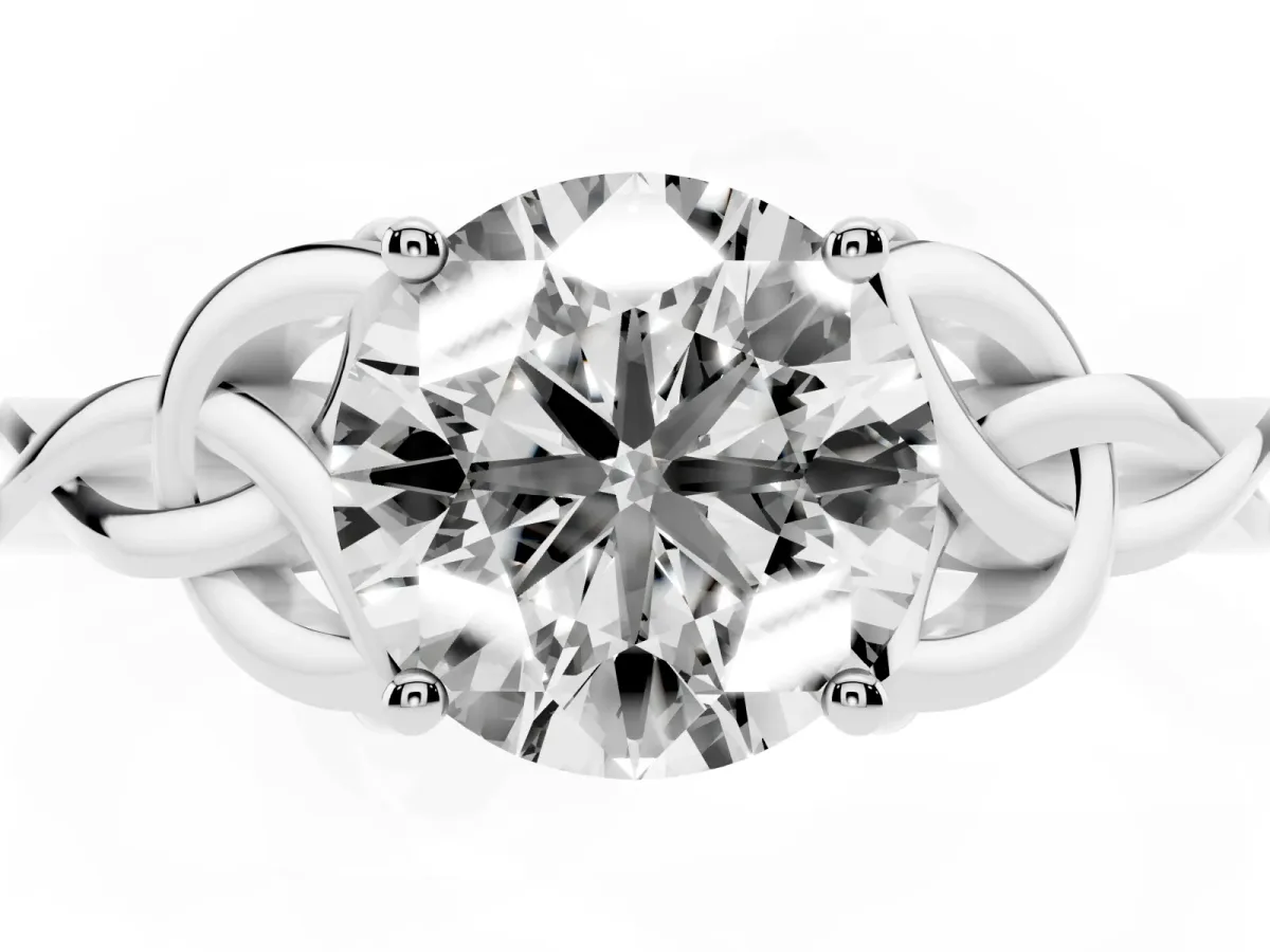Round Cut Diamond Solitaire Engagement Ring with Celtic Knot Band and Four-Prong Setting Platinum