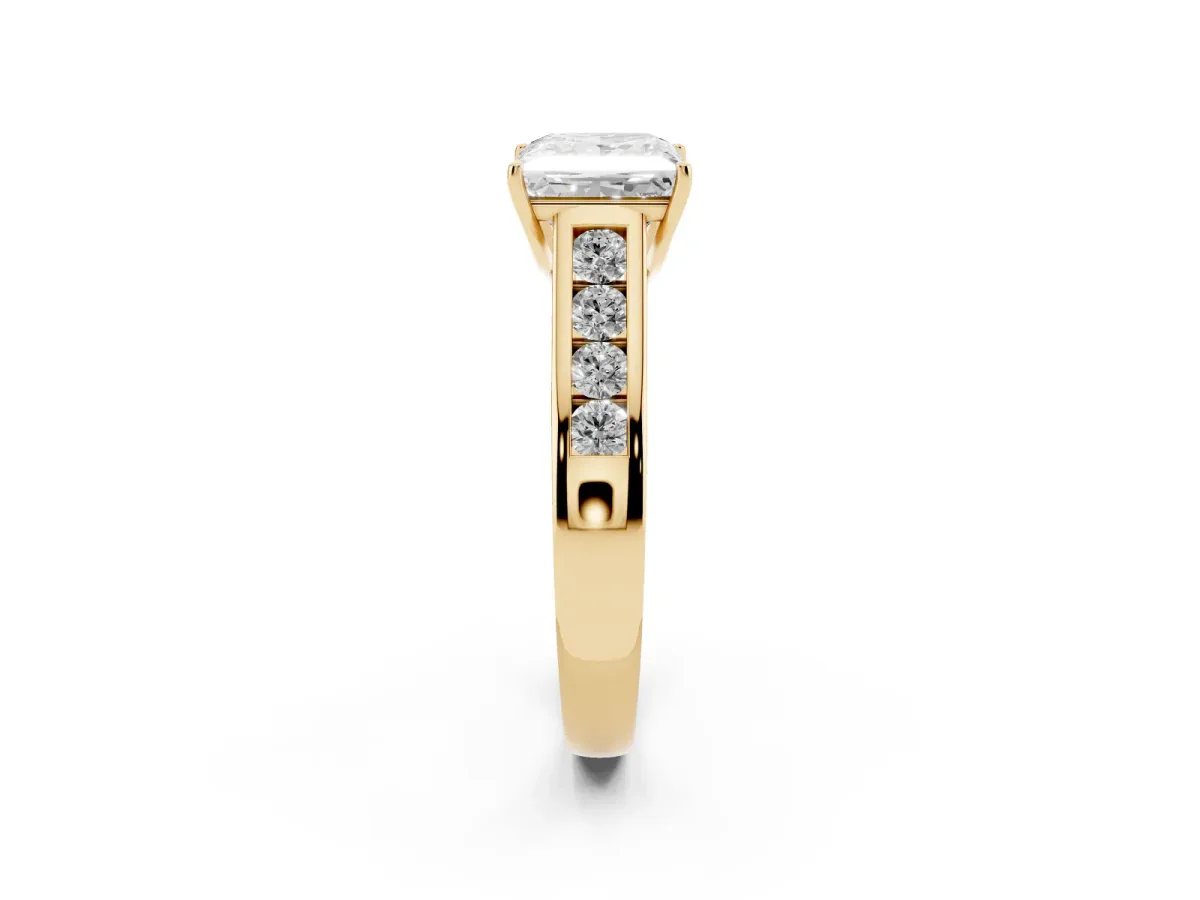 Princess Cut Solitaire Channel-Set Diamond Engagement Ring with Four-Prong Setting Yellow gold