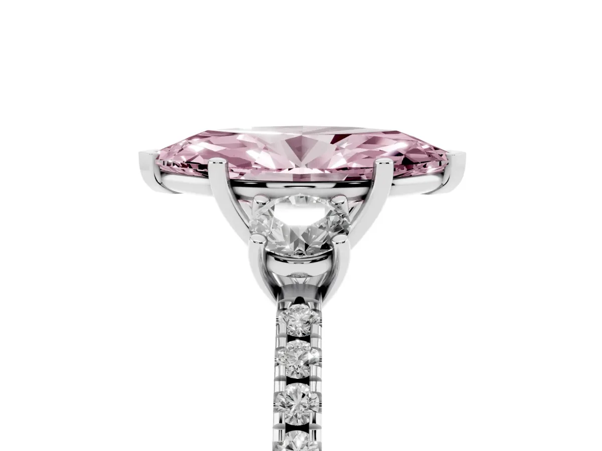 Fancy Pink Three-Stone Marquise Cut Cut Diamond Pavé Band with Prong Setting Silver