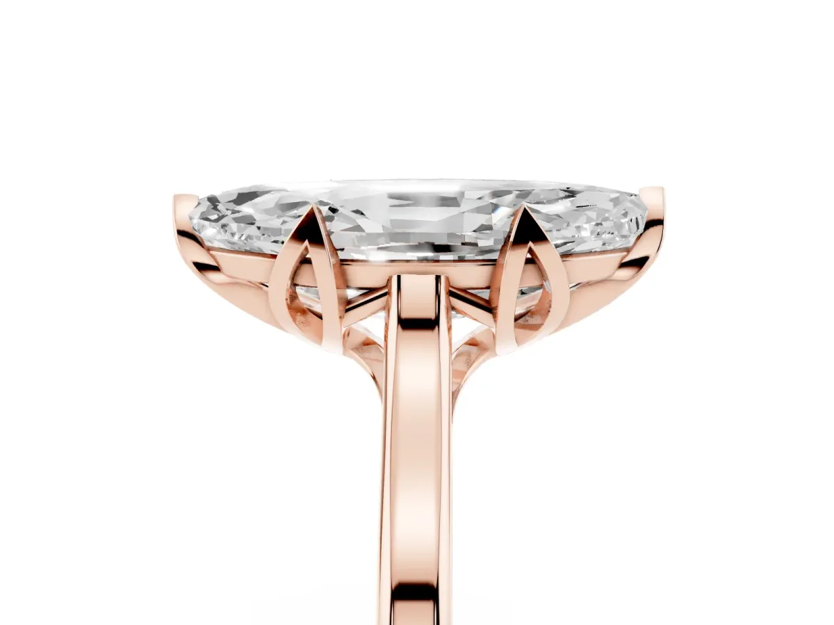 Marquise Cut Diamond Solitaire Ring with Flower Prong Setting and Classic Band Rose gold