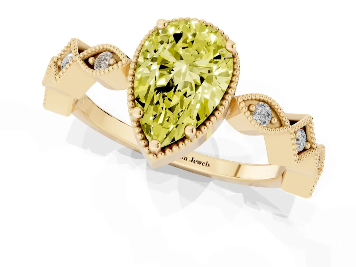 Fancy Yellow Pear Cut Milgrain Marquise Diamond Twist Band Ring Yellow gold