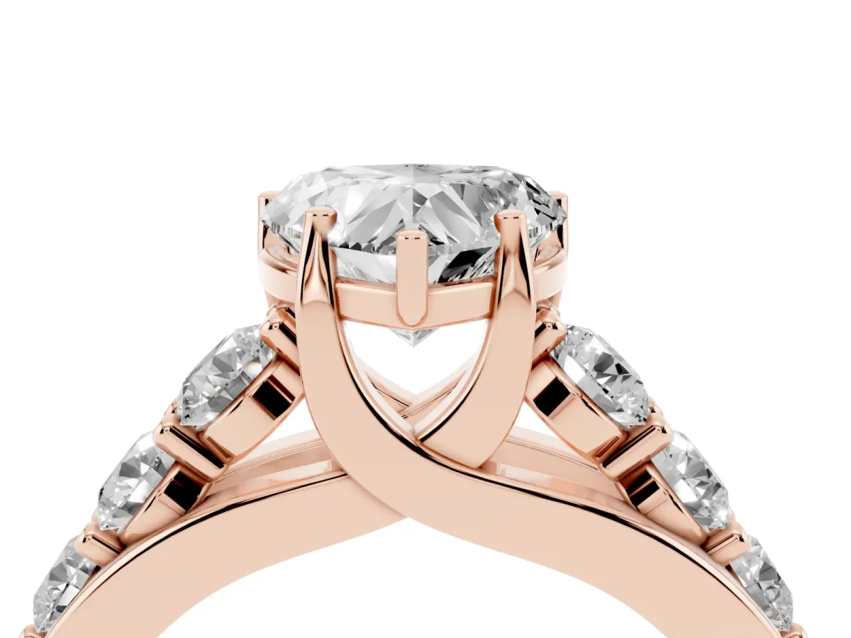 Heart Cut Diamond Engagement Ring with Pavé Band and Four-Prong Setting Rose gold