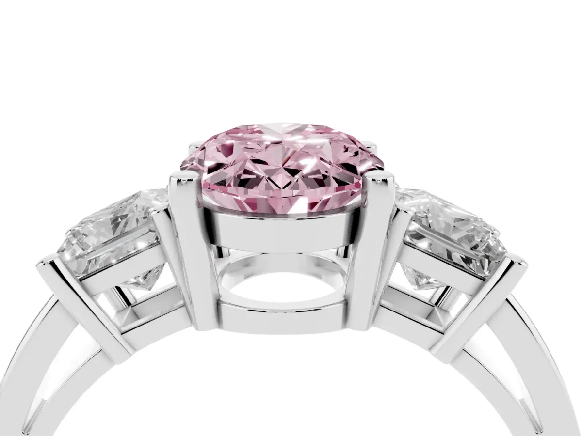 Fancy Pink Three-Stone Oval Cut Cut Solitaire Ring with Prong Setting Platinum