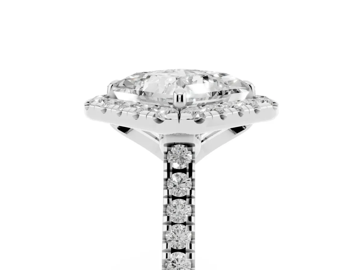 Princess Cut Diamond Cushion Halo Ring with Pavé Band Silver