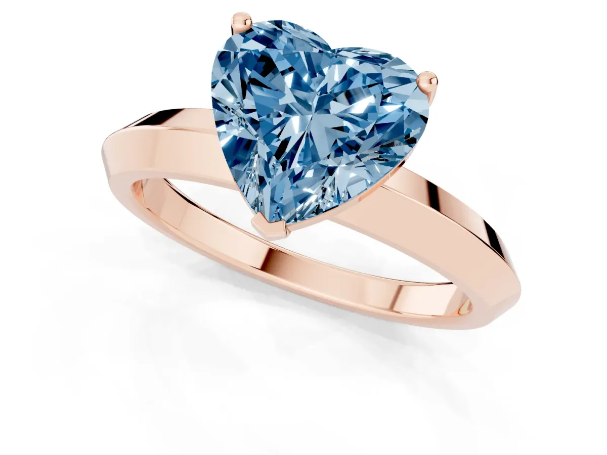 Fancy Blue Heart Cut Cut Solitaire Engagement Ring with Flat Band and Four-Prong Setting Rose gold