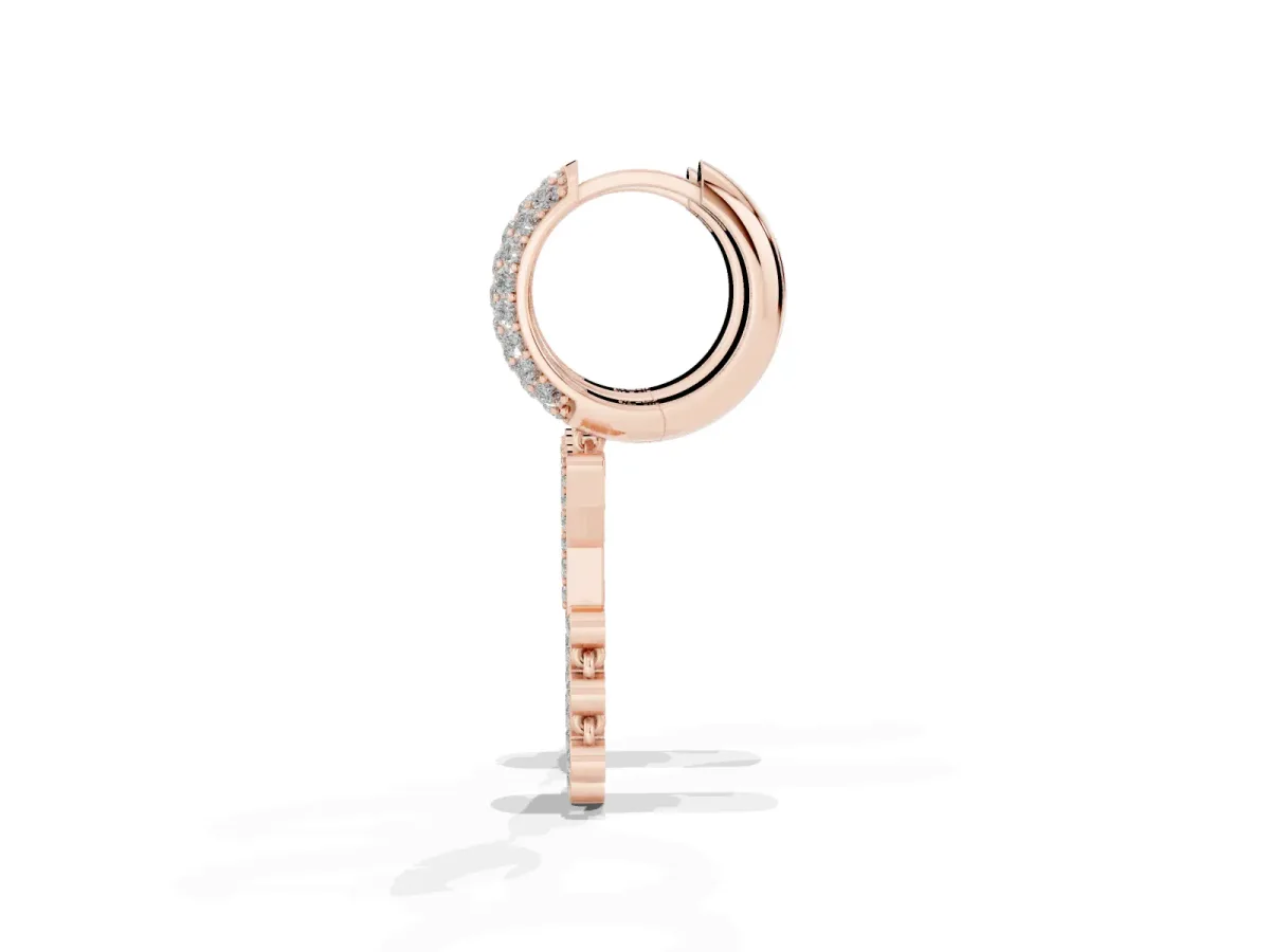 Round Diamond Initial Y Huggie Hoop Earrings Rose gold