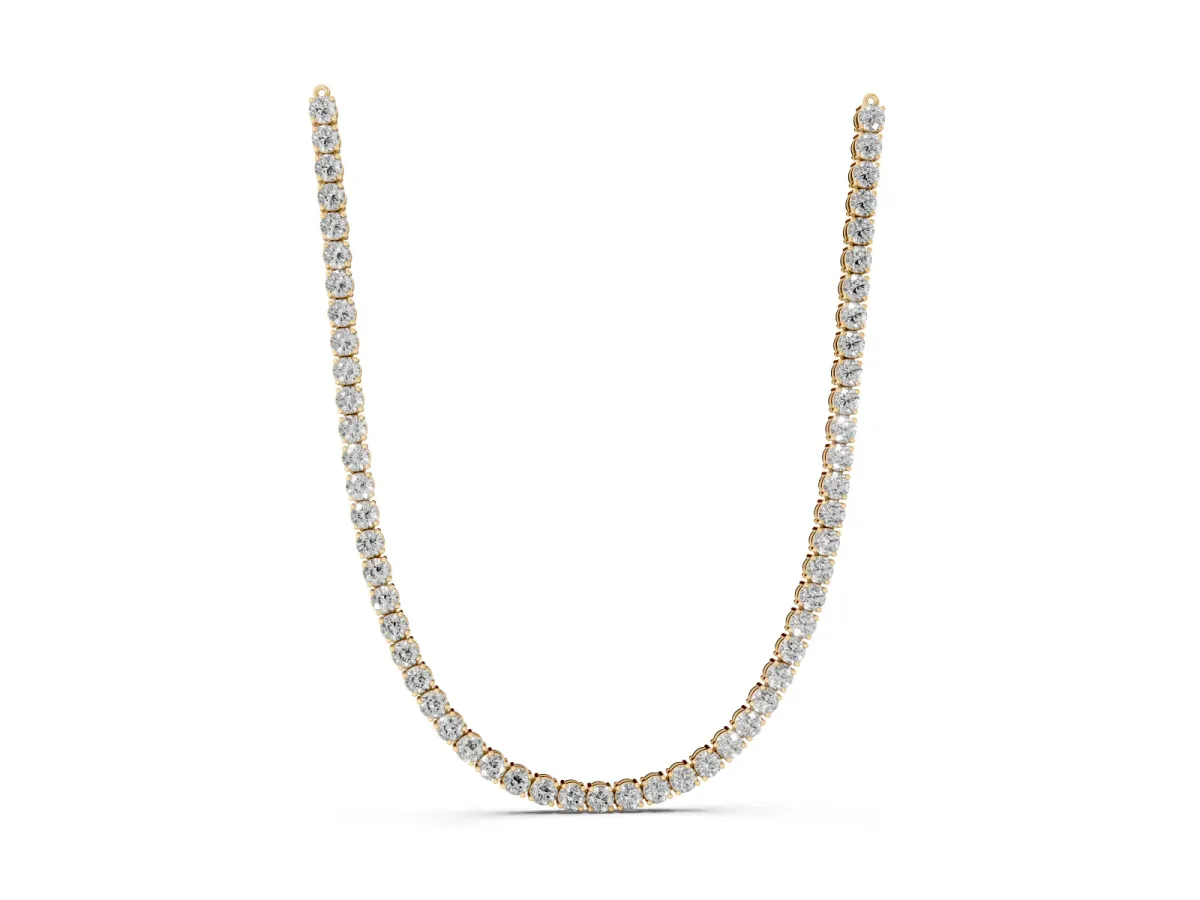 Round Diamond Tennis Necklace with Four-Prong Setting Yellow gold