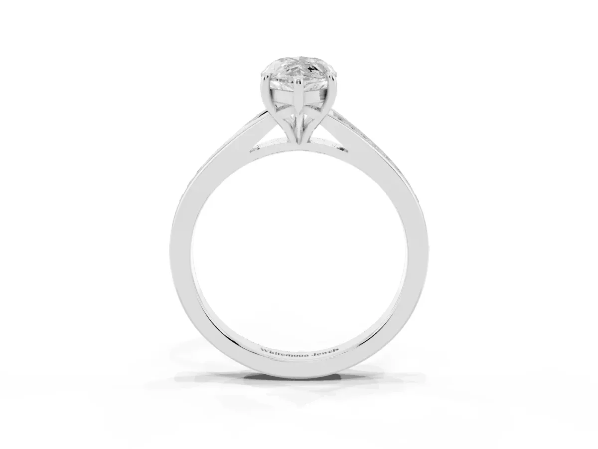 Marquise Cut Diamond Solitaire Ring with Pavé Band and Prong Setting Platinum