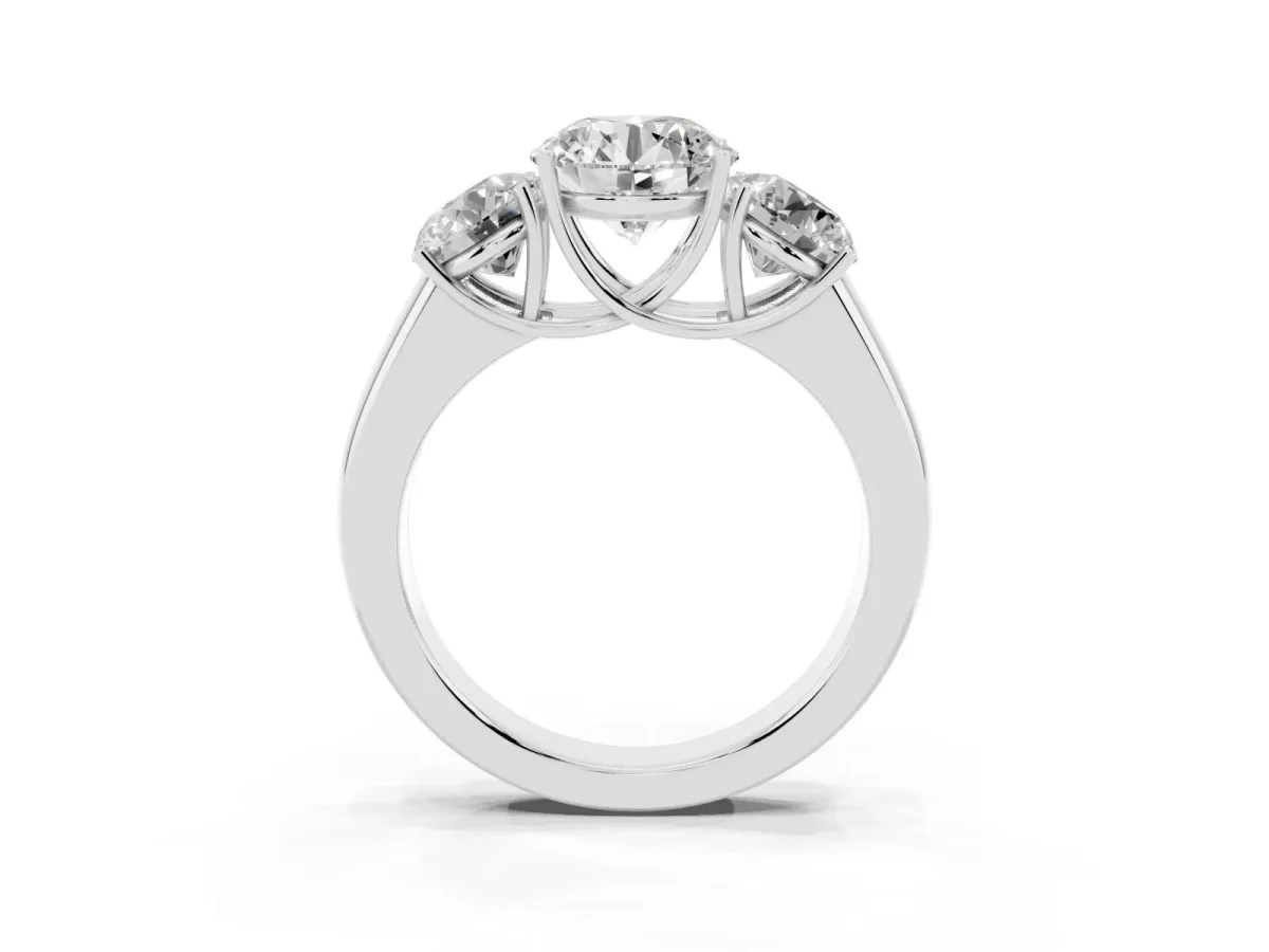Three-Stone Round Cut Cut Diamond Ring with Prong Setting and Classic Band Silver