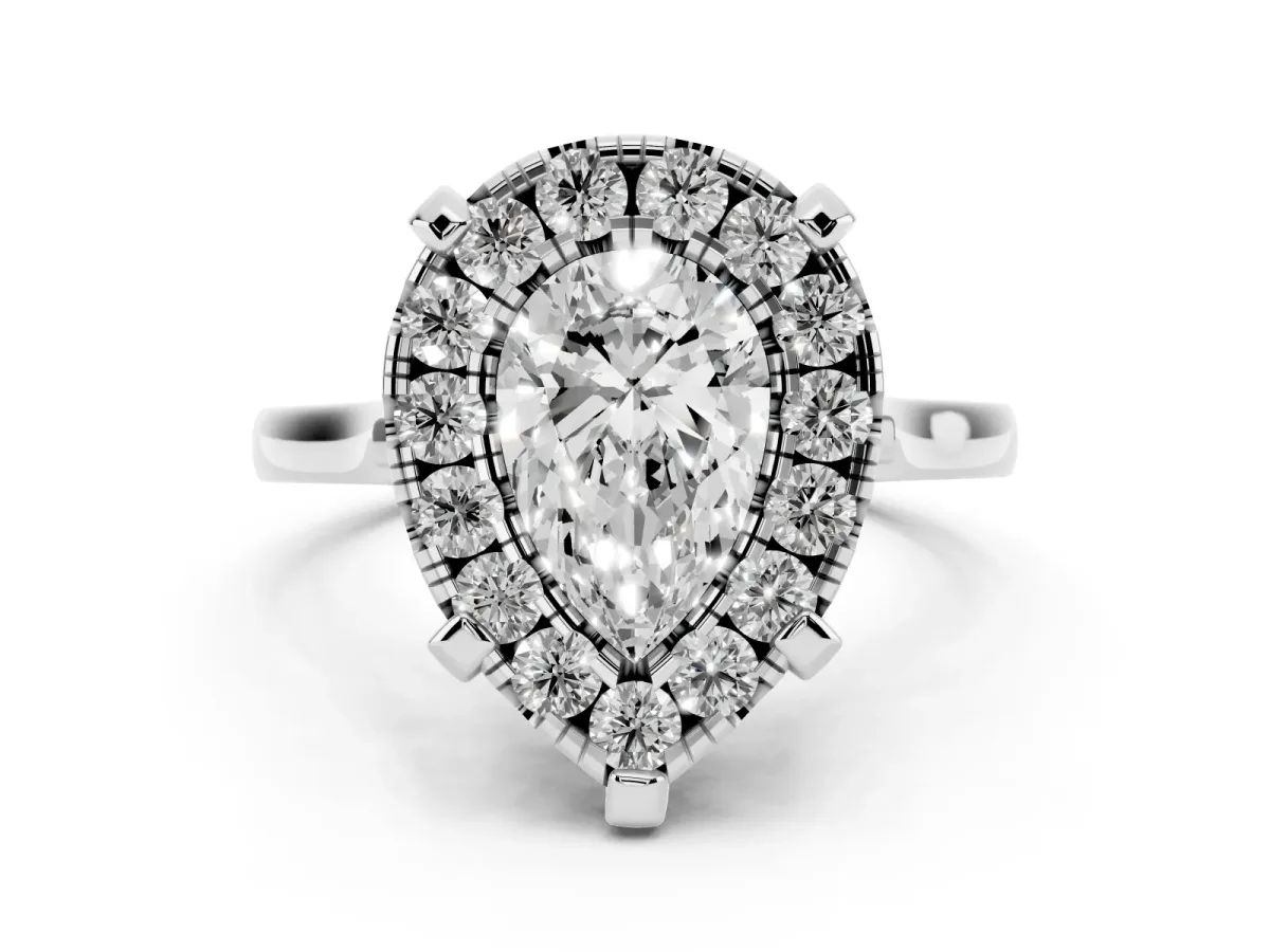 Pear Cut Diamond Cluster Halo Solitaire with Four-Prong Setting Platinum