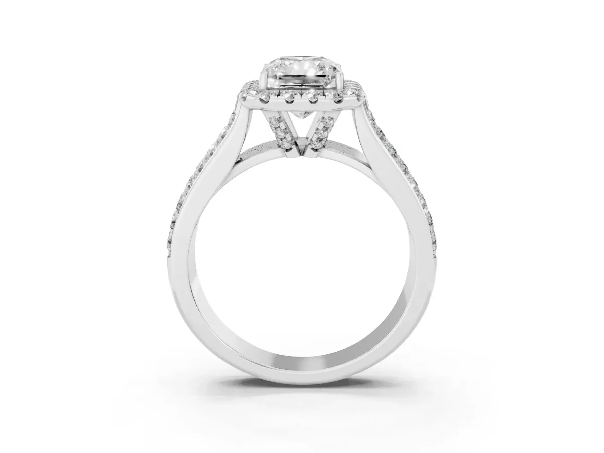 Radiant Cut Halo Round Diamond Pave Band with Prong Setting Silver