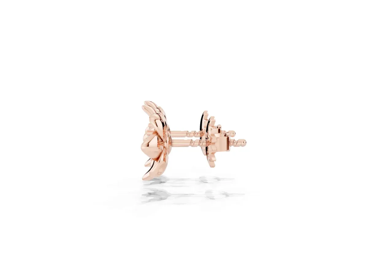 Round Diamond Magnolia Floral Stud Earrings Rose gold
