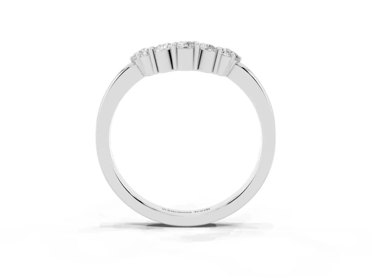 Curved Round Diamond Pave Band with Prong Setting Platinum
