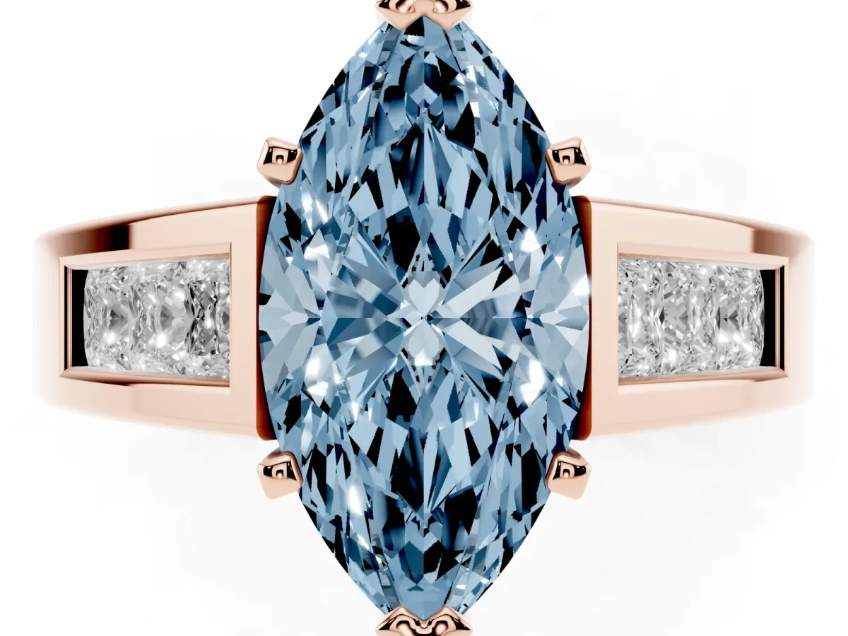 Fancy Blue Marquise Cut Cut Channel Set Solitaire Ring with Four-Prong Setting Rose gold