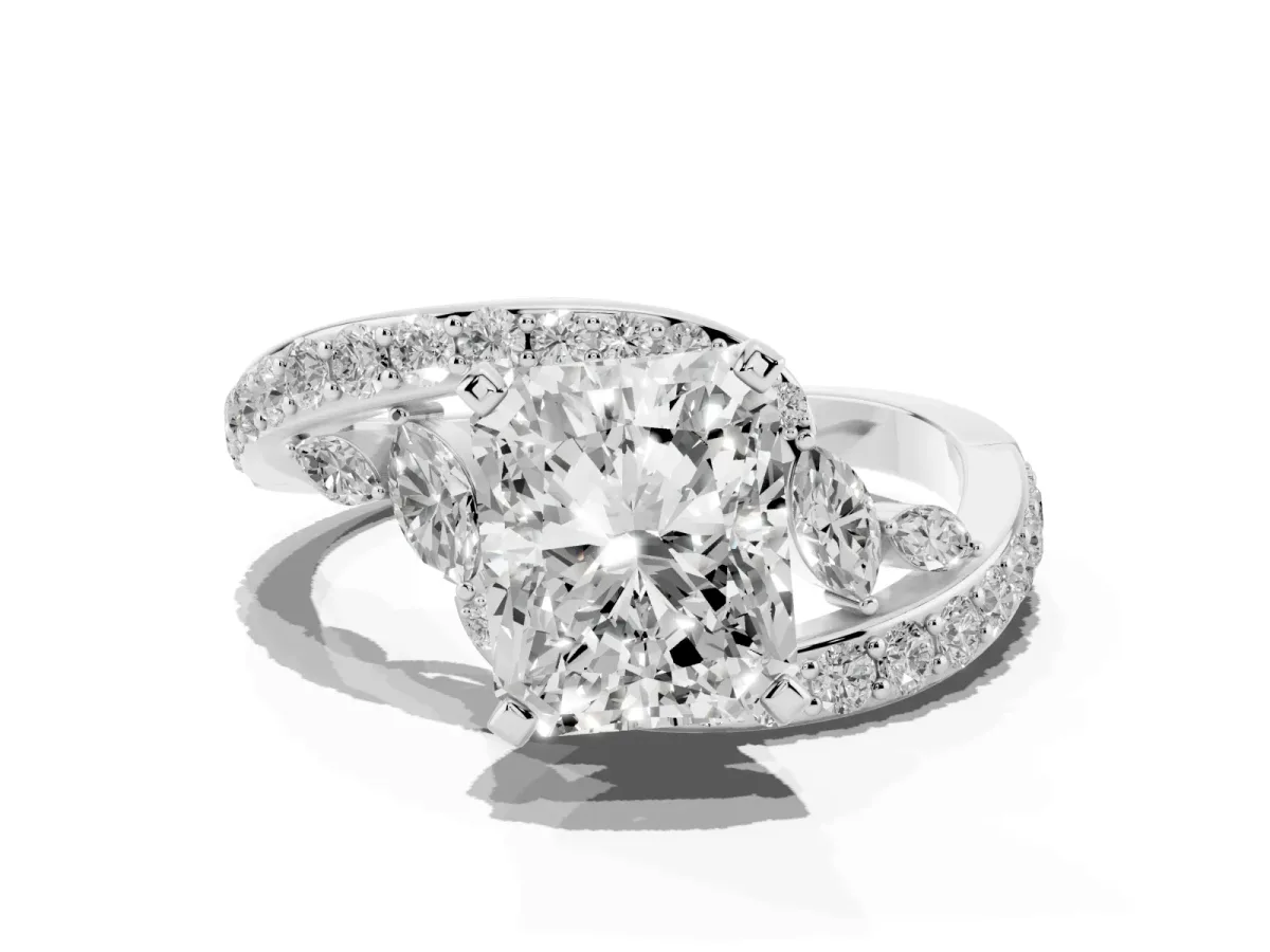 Radiant Cut Solitaire with Pavé Twist Band and Four-Prong Setting Silver