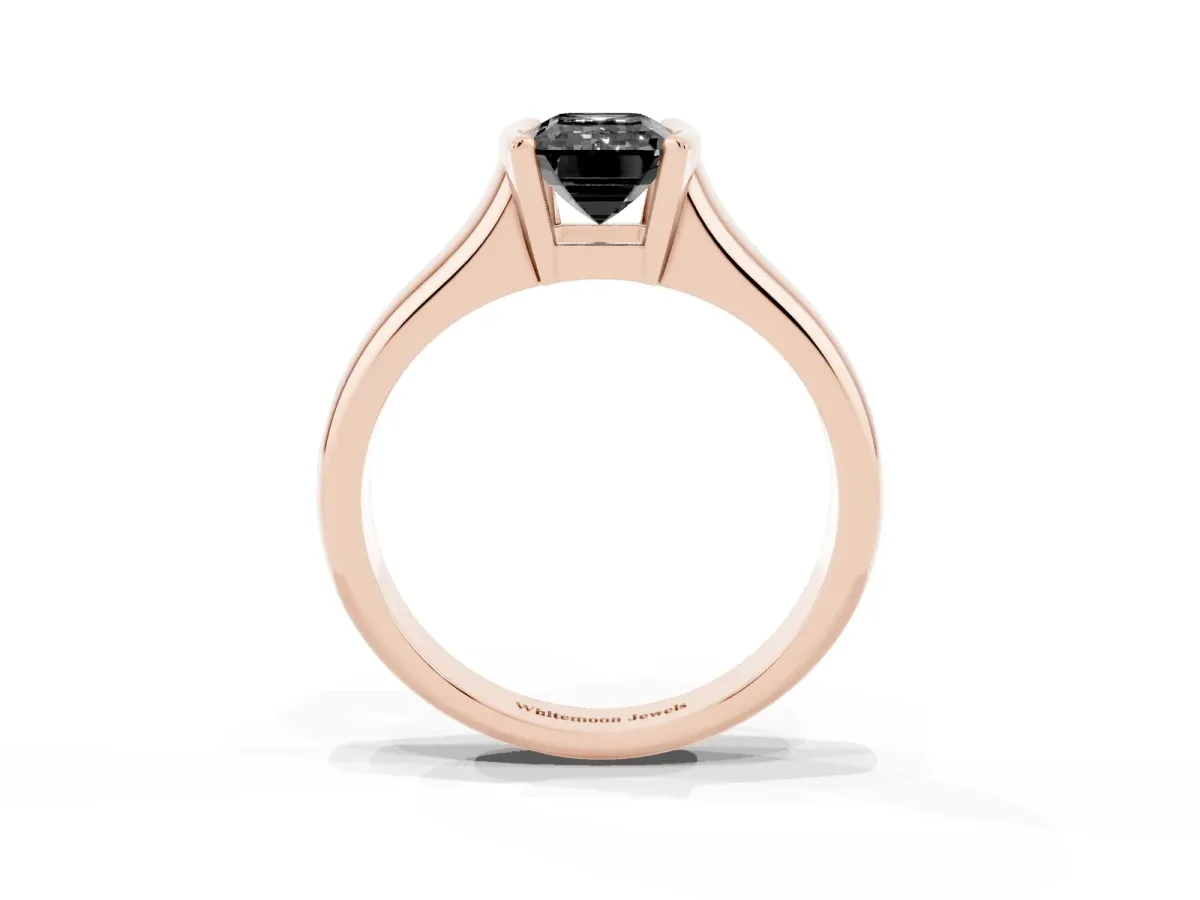 Fancy Black Emerald Cut Solitaire Tension Set Diamond Ring with Split Shank Band Rose gold