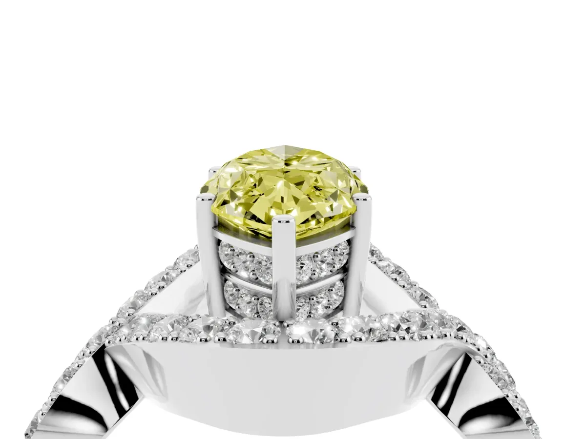 Fancy Yellow Marquise Cut Solitaire Twist Band Pavé Diamond Engagement Ring Silver