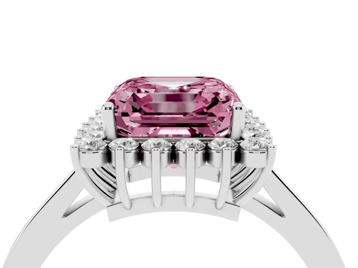 Fancy Pink Asscher Cut Cut Diamond Halo Ring with Round Brilliant Halo and Solitaire Band White gold