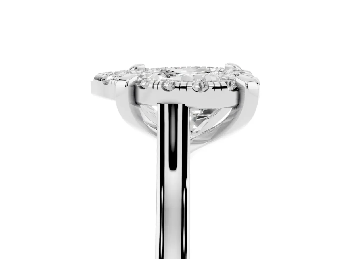 Heart Cut Diamond Cluster Halo Solitaire with Four-Prong Setting Silver