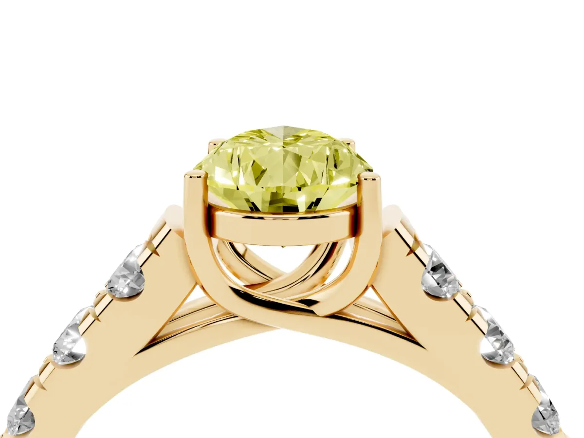 Fancy Yellow Pear Cut Cut Diamond Solitaire Ring with Micro Pave Band and Prong Setting Yellow gold